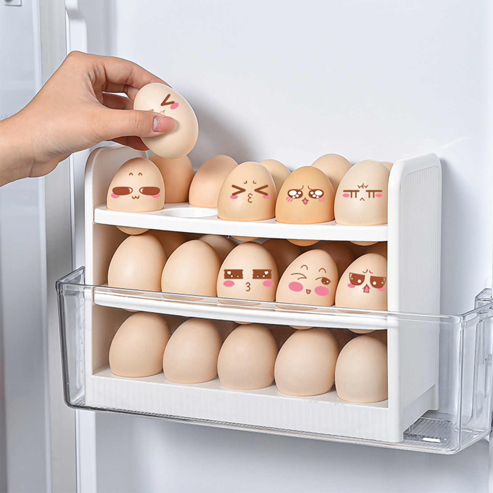 Pompotops Egg Holder for Refrigerator, Reversible Eggs Shelf, Refrigerator  Side Door 3 Layer Eggs Storage Container, Transparent Acrylic Eggs  Organizer, Can Store Eggs Storage One. 